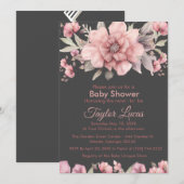 Roze Roos met groen Baby shower Invitation Kaart (Voorkant / Achterkant)