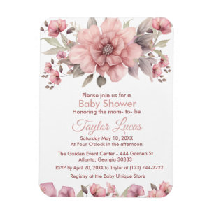 Roze Roos met groen Baby shower Invitation Magneet