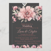 Roze Roos met groen bruiloft uitnodiging (Voorkant / Achterkant)
