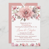 Roze Roos met groen bruiloft uitnodiging (Voorkant / Achterkant)