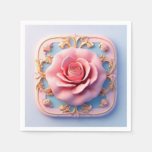 Roze roos met ingewikkelde gouden sierdetails servet (Voorkant)