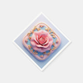 Roze roos met ingewikkelde gouden sierdetails servet (Hoek)