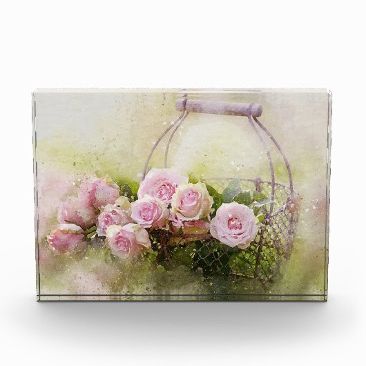 Roze roos met mand fotoblokken (Voorkant)