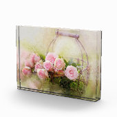 Roze roos met mand fotoblokken (Rechts)