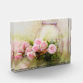 Roze roos met mand fotoblokken (Links)