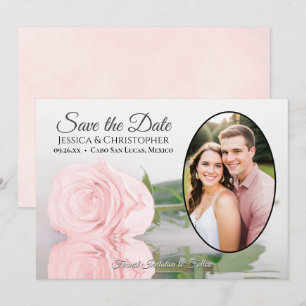 Roze Roos met Ovale Foto Romantische Trouwdag Save The Date