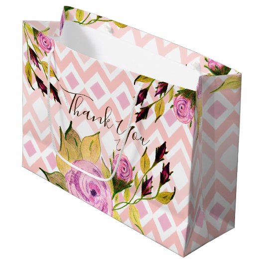 Roze roos met patroon groot cadeauzakje (Voorkant Gekanteld)