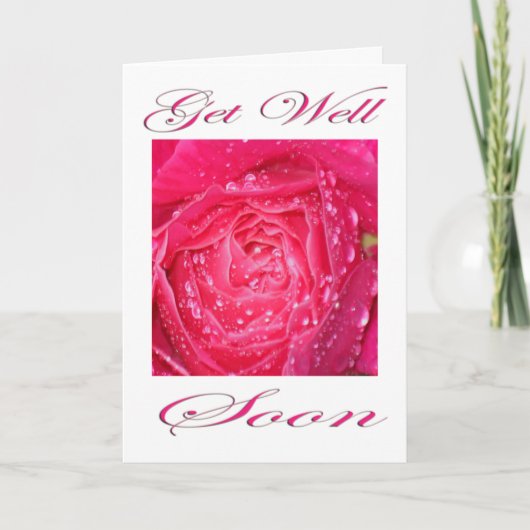 Roze Roos met Regendruppels Beterschap Kaart (Voorkant)
