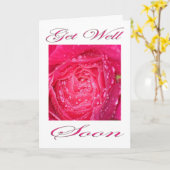 Roze Roos met Regendruppels Beterschap Kaart (Gele Bloem)