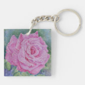 Roze Roos met Regendruppels Sleutelhanger (Achterkant)