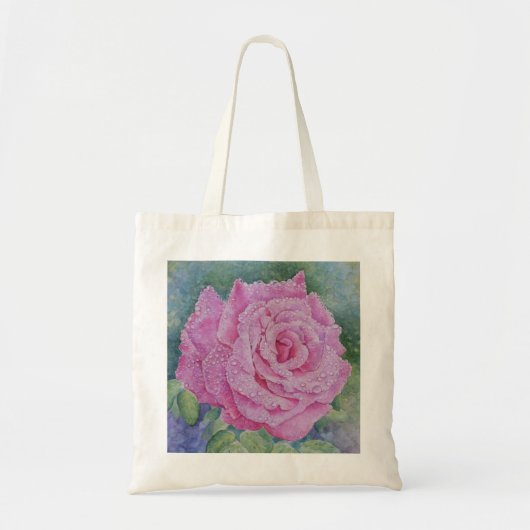 Roze Roos met Regendruppels Tote Bag (Voorkant)