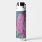 Roze Roos met Regendruppels  Waterfles (Voorkant)