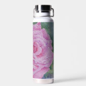 Roze Roos met Regendruppels  Waterfles (Achterkant)