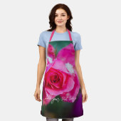 Roze roos met sneeuwvlokken schort (Gedragen)
