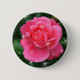 Roze roos met sterren ronde button 5,7 cm