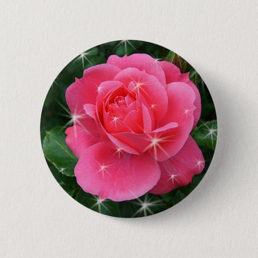 Roze roos met sterren ronde button 5,7 cm (Voorkant)