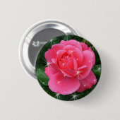 Roze roos met sterren ronde button 5,7 cm (Voorkant /achterkant)