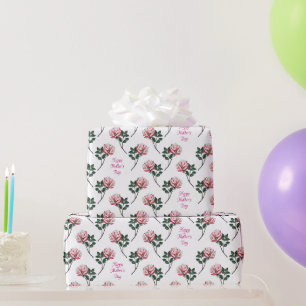 Roze Roos met Tekst Moederdag Cadeaupapier