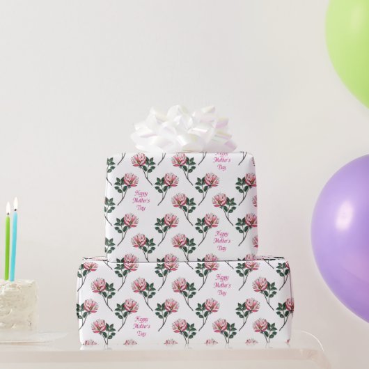 Roze Roos met Tekst Moederdag Cadeaupapier (Feestgeschenken)