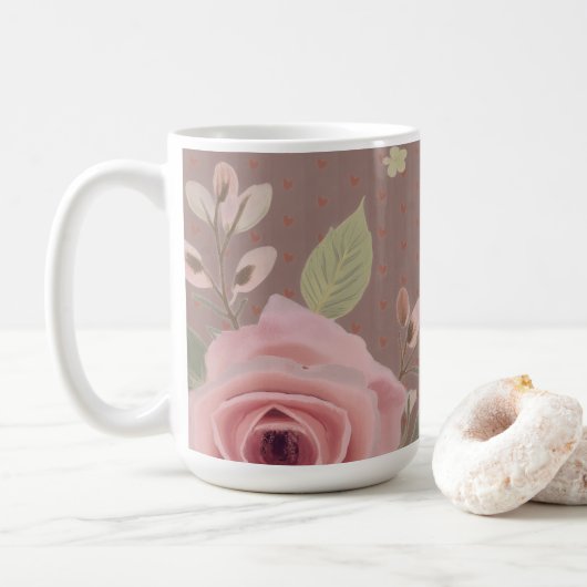 Roze Roos Met Typografie Koffiemok (Met donut)