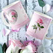 Roze Roos met Zilveren Leaf Hart Mama's Koffiemok