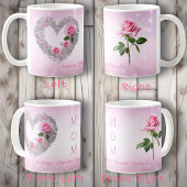 Roze Roos met Zilveren Leaf Hart Mama's Koffiemok