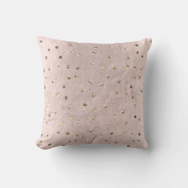 Roze Roos Metallic Polka Dots Faux Gold Kussen (Voorkant)
