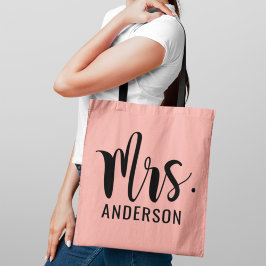 Roze Roos Mevrouw Calligrafie Monogram Tote Bag