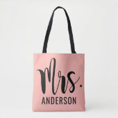 Roze Roos Mevrouw Calligrafie Monogram Tote Bag (Voorkant)