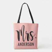 Roze Roos Mevrouw Calligrafie Monogram Tote Bag (Achterkant)