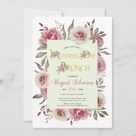 Roze roos Moederdag brunch Kaart (Voorkant)