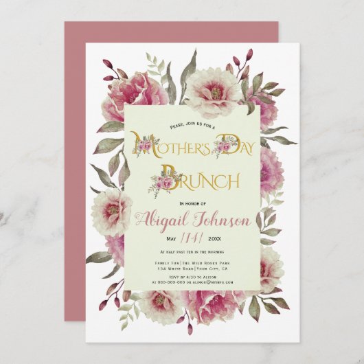 Roze roos Moederdag brunch Kaart (Voorkant / Achterkant)