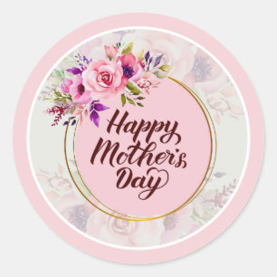 Roze Roos Moederdag I Gefeliciteerd Mama Ronde Sticker