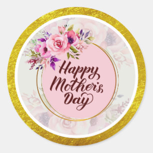 Roze Roos Moederdag I Gefeliciteerd Moederdag Ronde Sticker