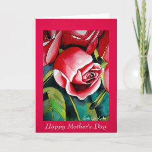 Roze roos Moederdag kunstkaart met gedicht Kaart
