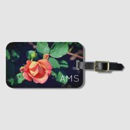 Roze Roos monogram boedding Bagagelabel