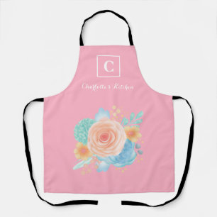 Roze Roos Monogram Meisjesachtig Schort