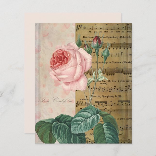  Roze Roos & Muziek Collage Scrapbook Papier (Voorkant / Achterkant)