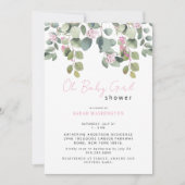 Roze Roos Oh Baby Meisje Douche Uitnodiging (Voorkant)