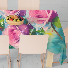 Roze Roos Olie Schilderij Kleurrijke Achtergrond Tafelkleed
