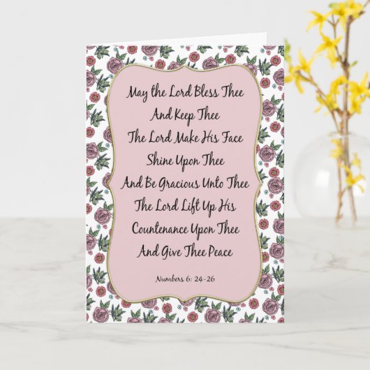 Roze Roos Omrande Aaronic Zegenkaart Kaart (Gele Bloem)