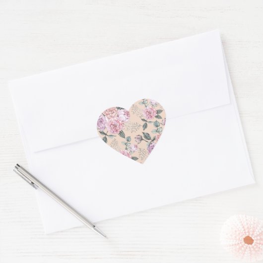 Roze  Roos ontwerp Hart Sticker (Envelop)