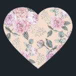 Roze  Roos ontwerp Hart Sticker<br><div class="desc">Naadloos patroon roos bloemen</div>