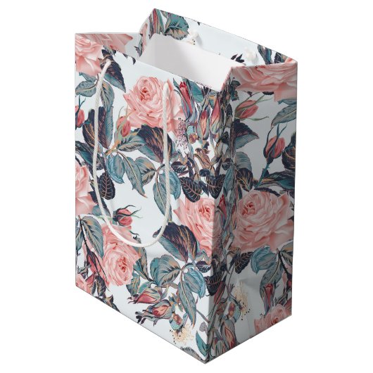 Roze Roos Ontwerp Medium Cadeauzakje (Achterkant Gekanteld)