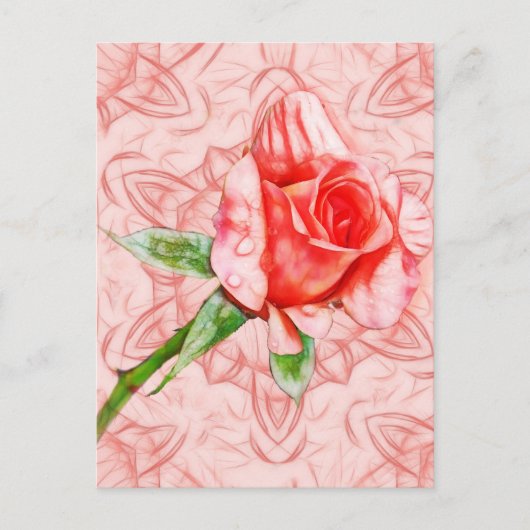 Roze roos op elegante kaleidoscoop briefkaart (Voorkant)