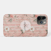  Roze Roos op Gestreepte Roze Achtergrond Case-Mate iPhone Case (Achterkant (horizontaal))