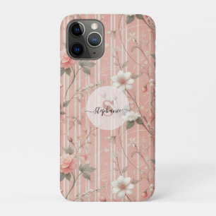 Roze Roos op Gestreepte Roze Achtergrond Case-Mate iPhone Case