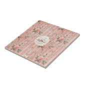 Roze Roos op Gestreepte Roze Achtergrond Tegeltje (Zijkant)