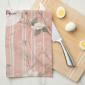  Roze Roos op Gestreepte Roze Achtergrond Theedoek (Quarter Fold)