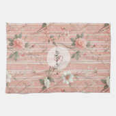 Roze Roos op Gestreepte Roze Achtergrond Theedoek (Horizontaal)